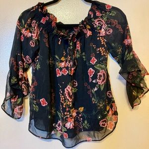 Timing Black and Floral Sheer Tube Top Blouse